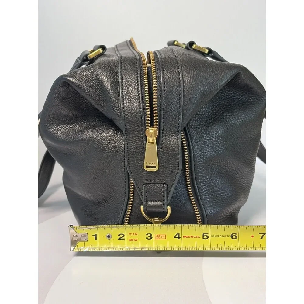 Fossil Preston Satchel Black Pebbled Leather Shoulder Bag NWT ZB6605001 Dust Bag